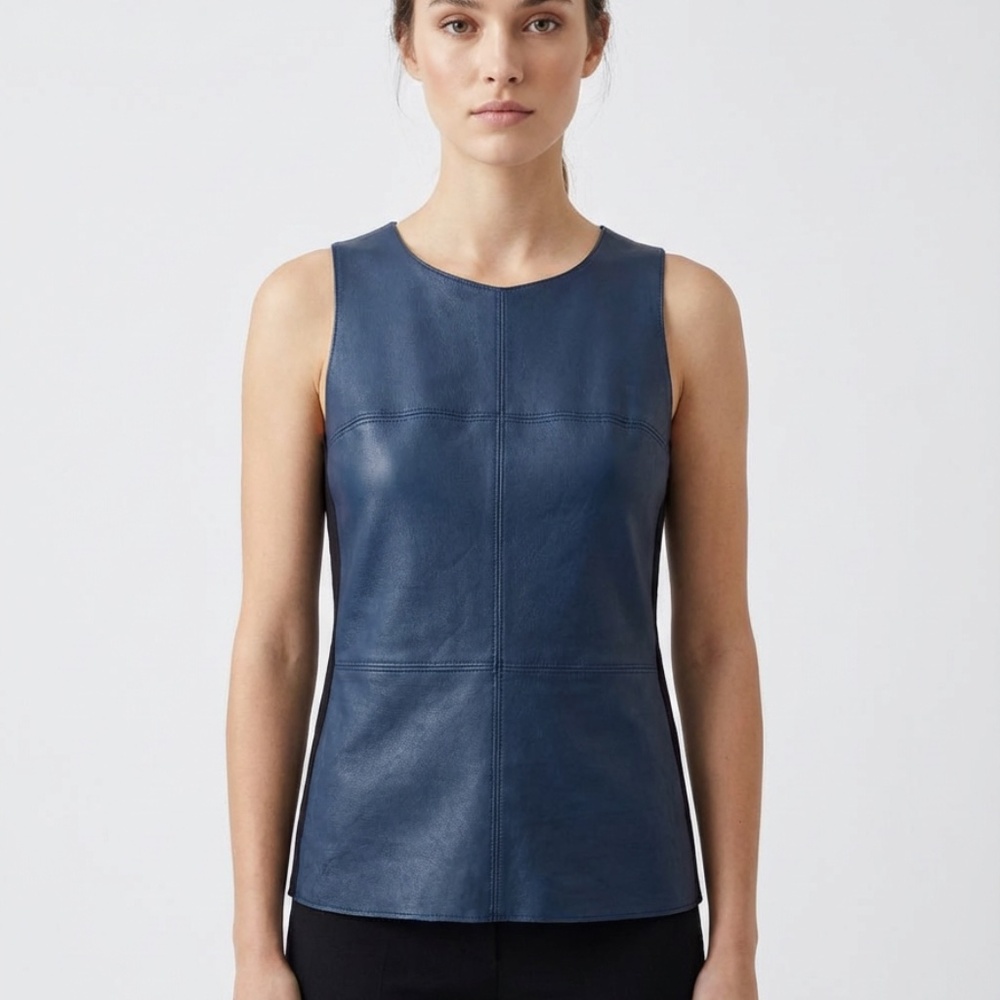 Mackage Collection Sleeveless Leather‎ Top – Blue / Black – Size M